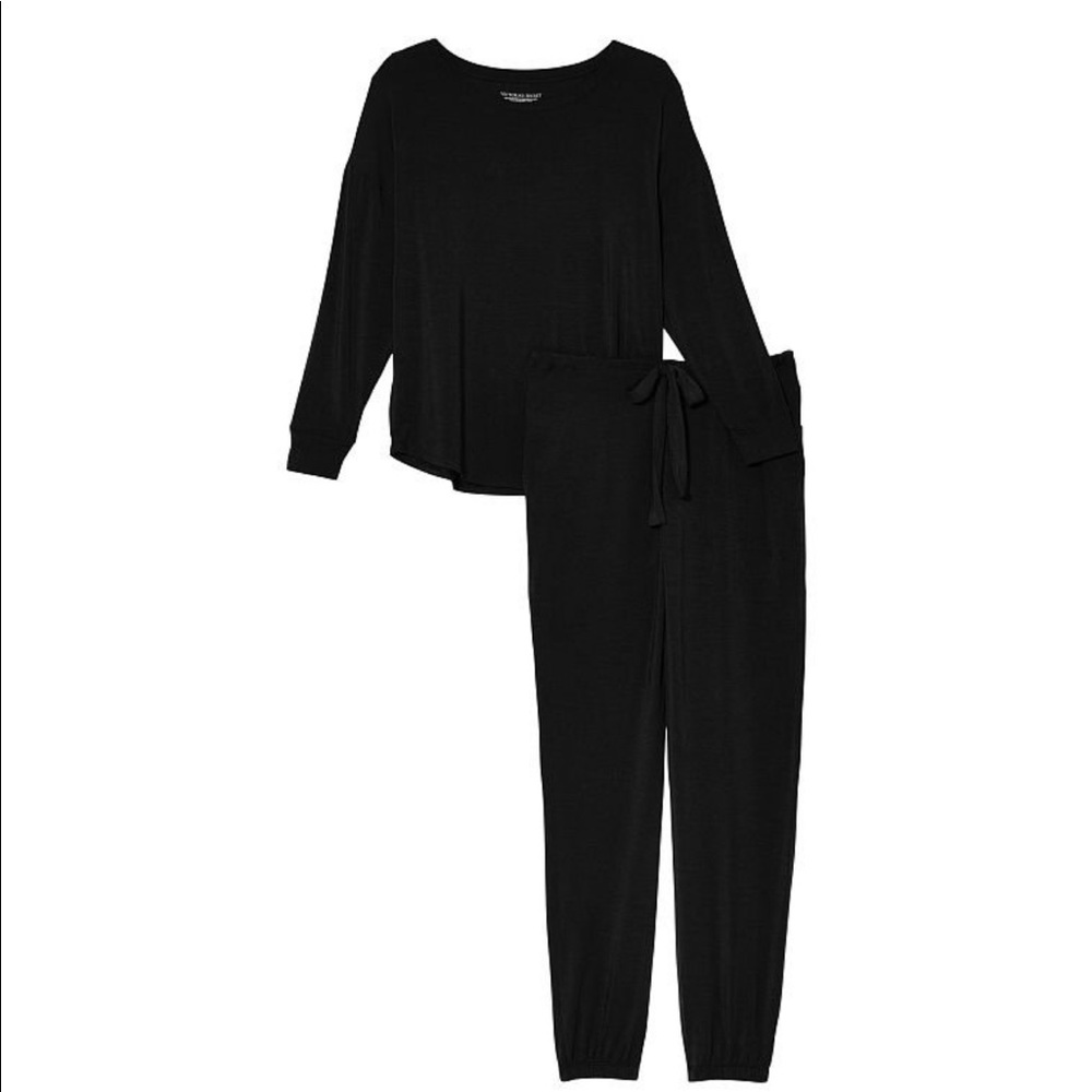 Victoria’s Secret L Large Long Tall Buttery Soft Jogger Leggings Shirt Set Black